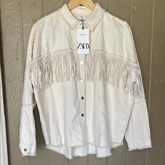 Zara Tops - ZARA studded fringed Button-Up Shacket